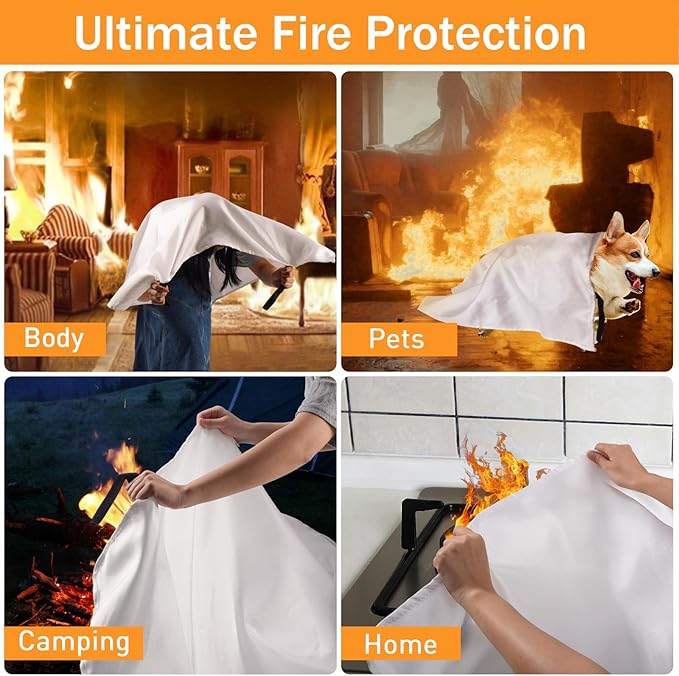 Mondoshop Fire Blanket Emergency for Home and Kitchen - 2pack 48"x48" Fire Blankets Fire Resistant