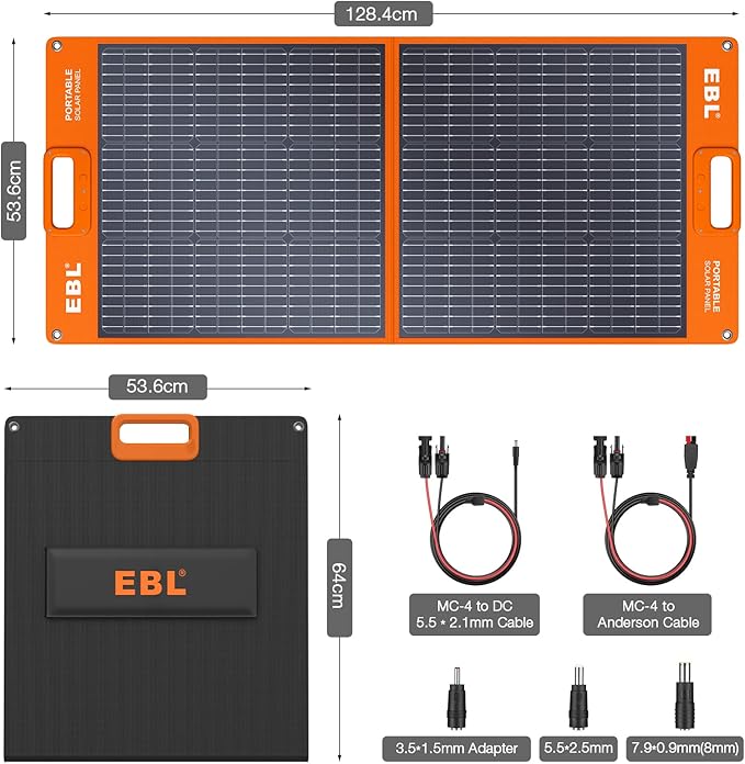 EBL Solar Panel 100W Portable Solar Panel (Upgraded) for 240/300/500/1000/1500/2000 Power Station