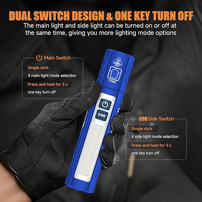 Rechargeable Tactical Flashlights High Lumens - Super Bright Small Powerful LED Magnetic USB C