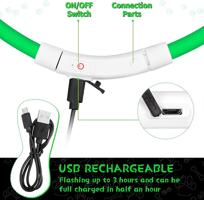 Weewooday 3 Pcs Dog Collar LED USB Rechargeable Lights Dog Necklace Collars Doggy Lights for Night
