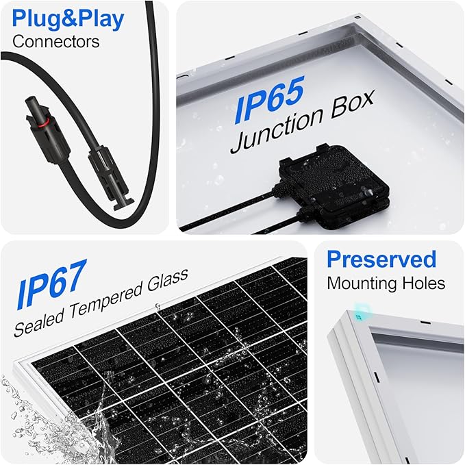 ECO-WORTHY 195 Watt Solar Panel 12 Volt Monocrystalline Solar Panel High Efficiency PV Module Power