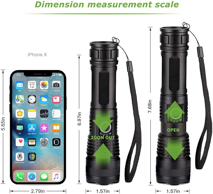 LED Flashlights, 10000 Lumen Super Bright Tactical Flashlight, Rechargeable Flash Light, 5 Modes