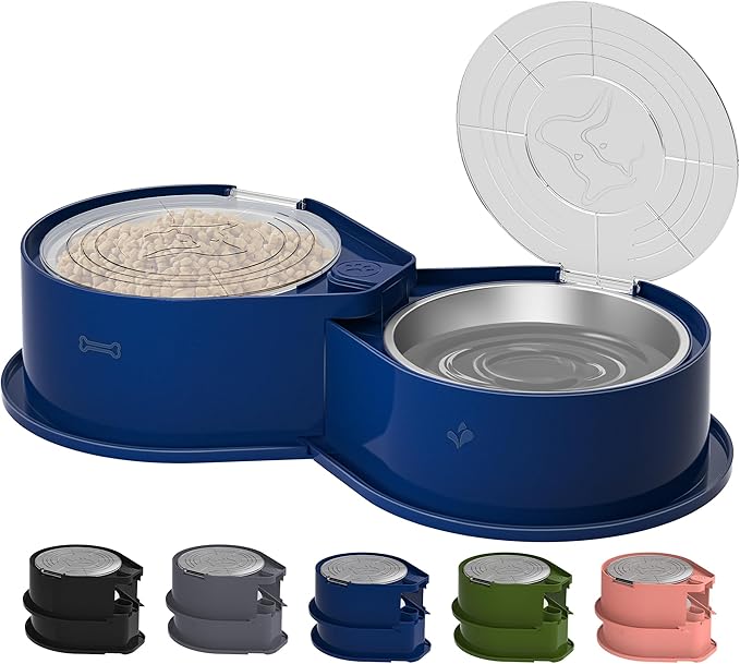 Stainless Steel Dog Bowl Set with Lids, 304 Metal Dual Food & Water Bowls for Dogs & Cats, Large