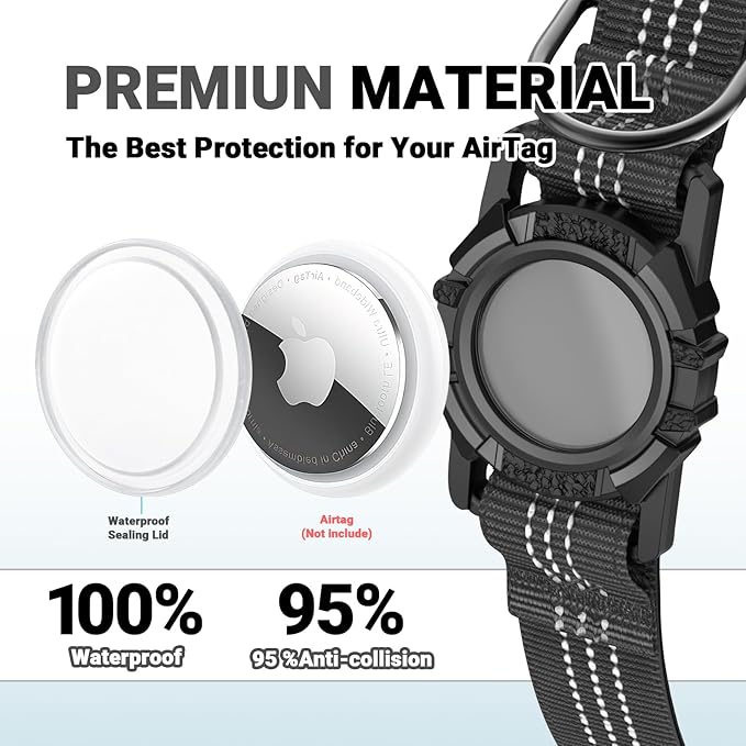 AirTag Dog Collar, IP68 Waterproof Integrated Air Tag Dog Collars with Reflective, Ultra-Durable