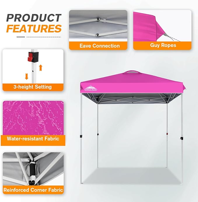 EAGLE PEAK Pop Up Canopy Tent with Wheeled Carry Bag, 8 Stakes, 4 Ropes, Easy Set Up Tent Canopy