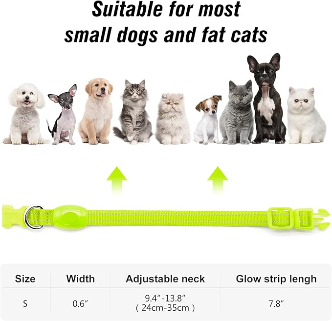 Visinite Light Up Dog Collars for Small Dogs,LED Dog Collar Light Rechargeable,Fully Adjustable