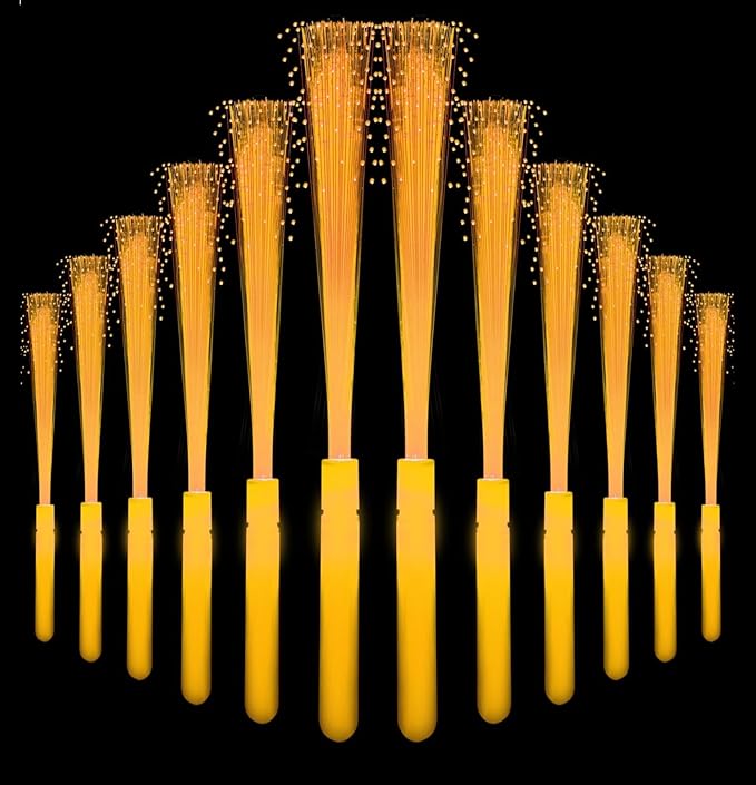 12Pack Orange Glow Sticks Light Up Fiber Optic Stick Glow Wands Bulk with 3 Flashing Models for