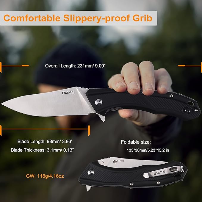 Ruike EDC Pocket Knife for Men,3.86 inch Big Blade,8Cr13 Stainless Steel,Liner Lock,Tactical