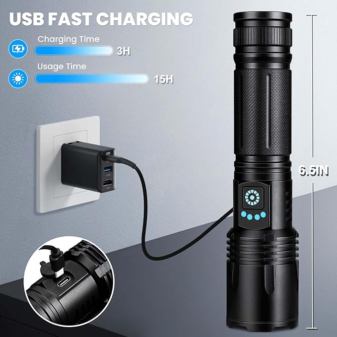 Rechargeable Flashlights High Lumens, 99,000 Lumens Super Bright Led Flashlights with 5 Modes &