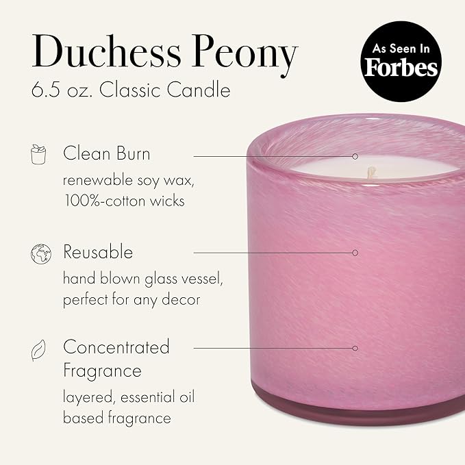 LAFCO New York Classic Candle, Duchess Peony - 6.5 oz - 50-Hour Burn Time - Reusable, Hand Blown