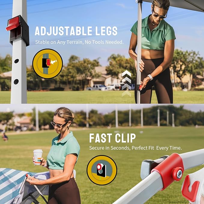CROWN SHADES 10x10 Pop Up Canopy - Beach Tent with One Push Setup - Easy Outdoor Sun Shade for