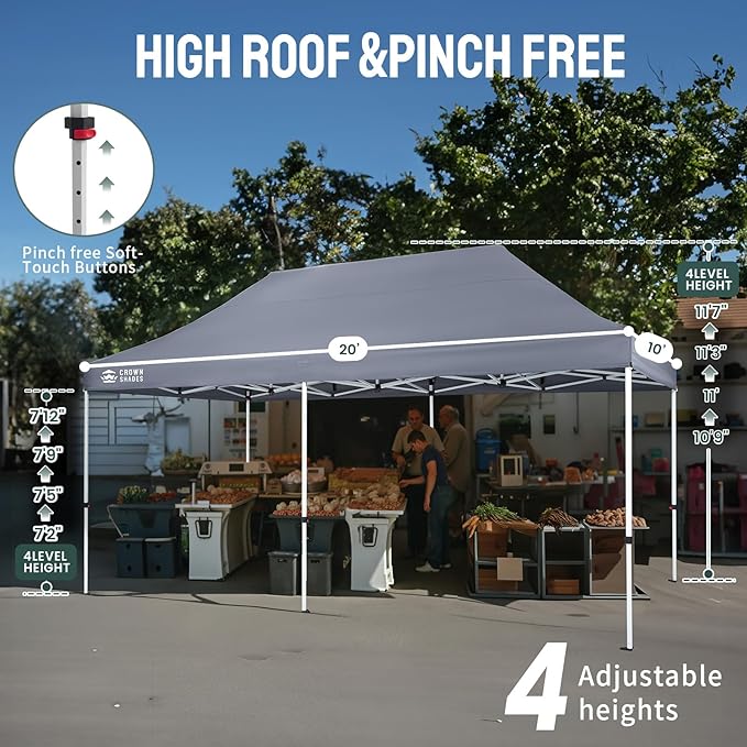CROWN SHADES 10x20 Pop Up Canopy Tent - Commercial Canopy Tent with 400D Strength Oxford Fabric