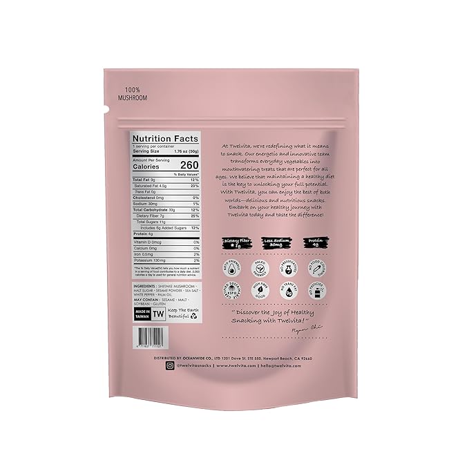 TwelVita Wholesome Baked Shiitake Mushroom Crisps, Vegan Snacks, Clean Label, Non-GMO, Gluten-Free
