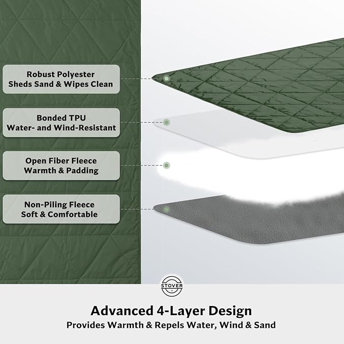 STOVER Waterproof Stadium Blanket – Portable Outdoor Camping Blanket for Travel, Picnics, or Sports