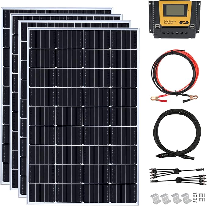 600 Watt 12Volt Solar Panel Kit 4X150W Monocrystalline Module 50A Charge Controller for RV, Boats