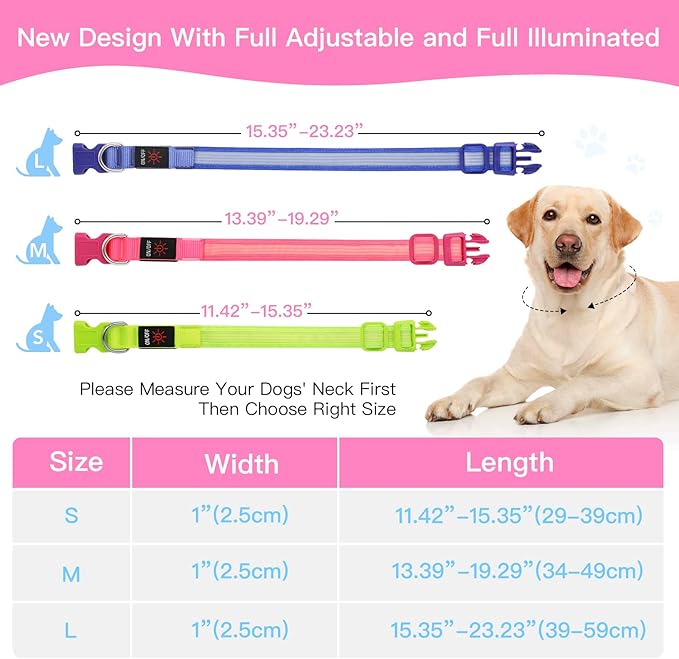 YFbrite Light up Dog Collar, USB Rechargeable LED Puppy Collar Super Bright Adjustable Glowing Dog