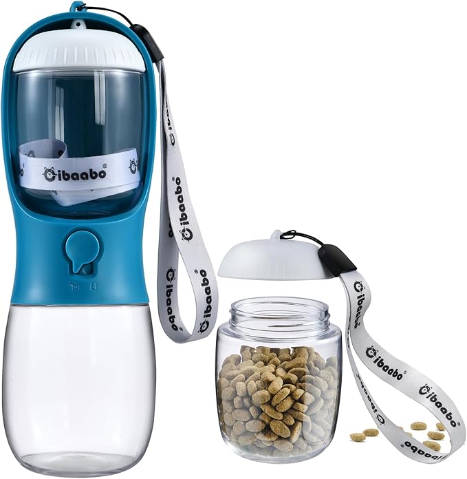 Dog Water Bottle with Food Container, Travel Puppy Water Bowl, Portable Pet Dispenser, Dog Stuff