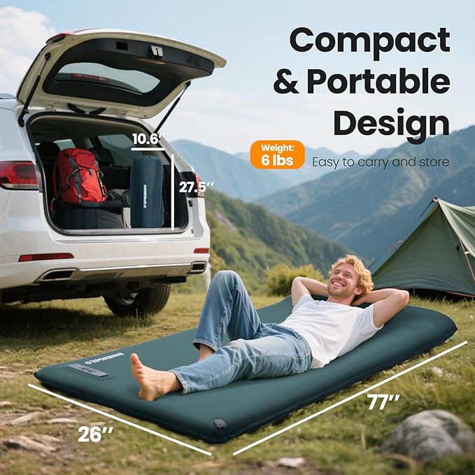 Sleeping Pad for Camping, 3.15" Ultra-Thick Self Inflating Sleeping Mat with Electric Pump&Pillow