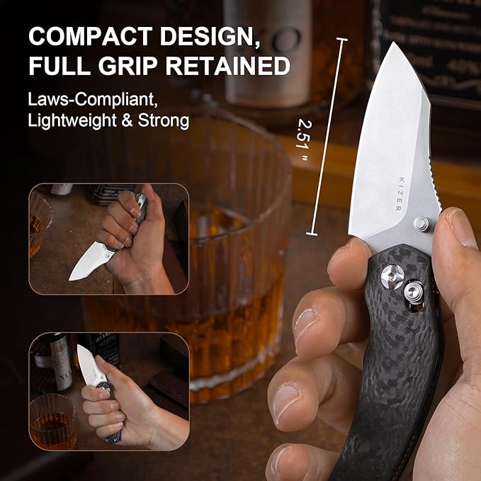 Kizer Mini Bulldog Pocket Knife, 2.5??S45VN Sheepsfoot Blade Folding Knife, Carbon Fiber Handle