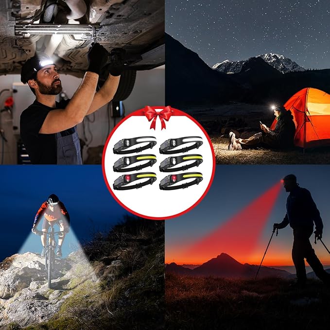 Headlamp Rechargeable 6Pack, 230° Wide Beam LED Headlamp, 7Mode Headlamps for Adults, Head Lamp