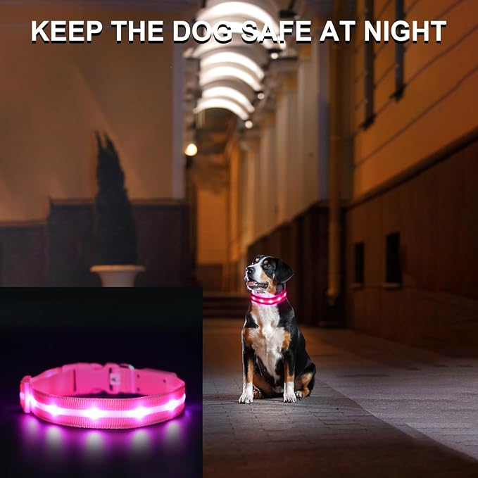 CHUKCHI LED Dog Collar Rechargeable,Waterproof Flashing Collar,Light Up Glow Collar, Adjustable