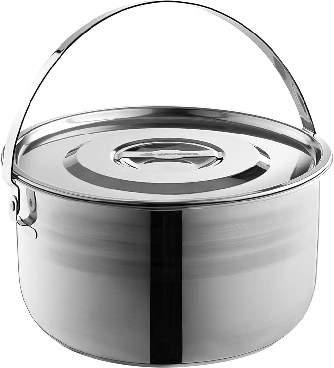 Camping Cookware Set - Compact Stainless Steel Campfire Cooking Pots and Pans | Combo Kit with