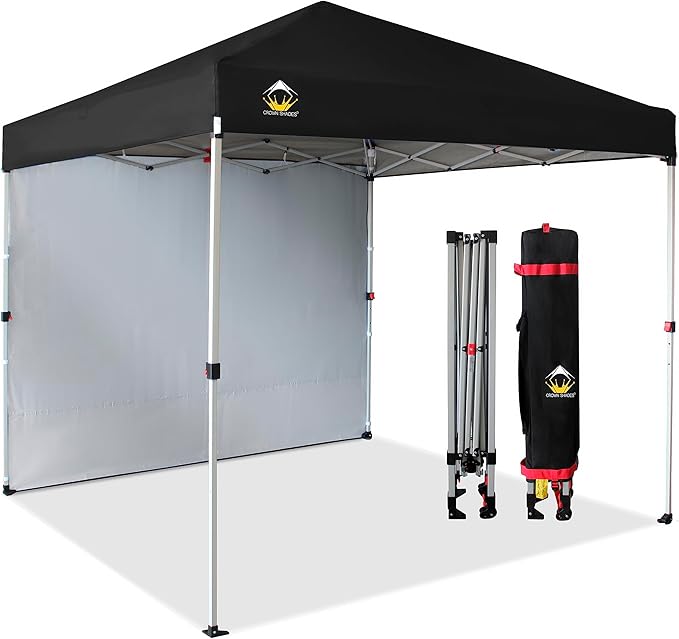 CROWN SHADES 8x8 Pop Up Canopy with 1 Side Wall - Beach Tent with One Push Setup - Outdoor Sun