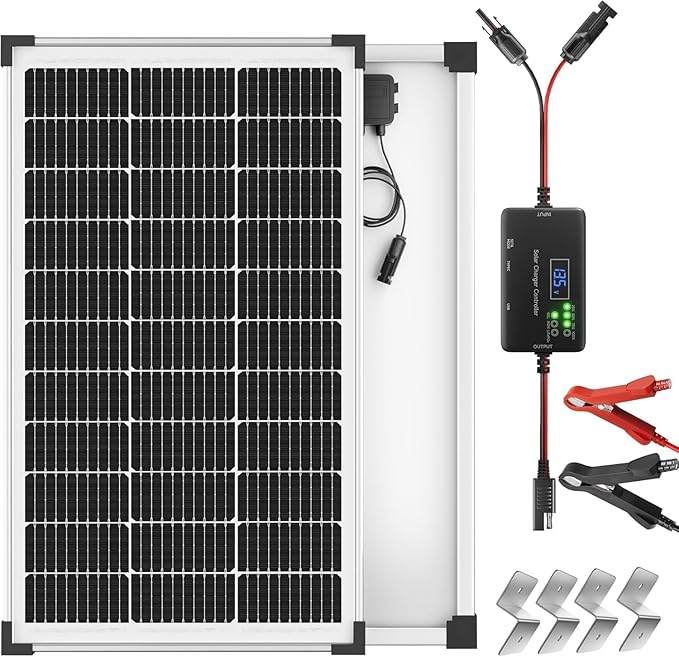 Solar Panel Charger Kit: 100W 12V Solar Panel with 20A Solar Charge Controller, Monocrystalline