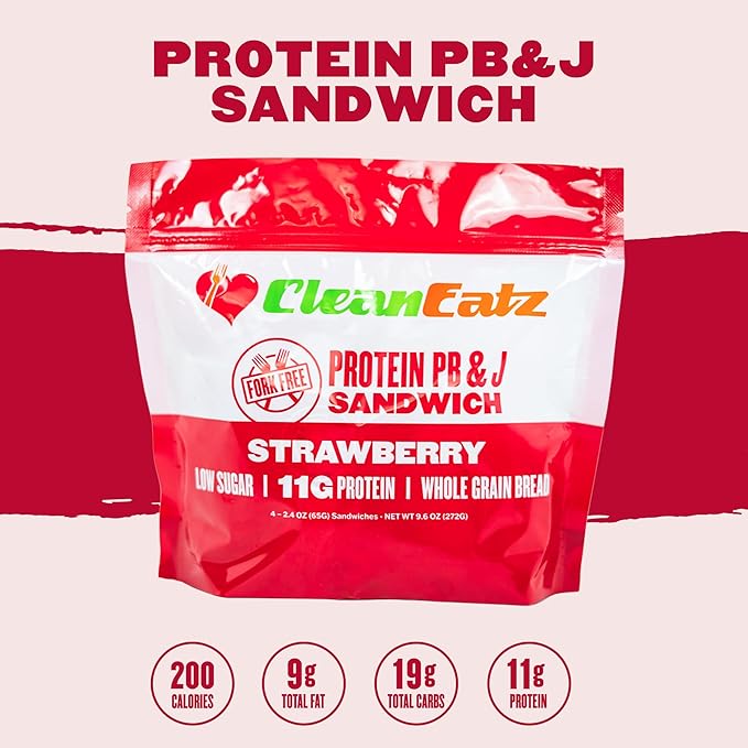 Clean Eatz High-Protein PB&J Sandwich, Mixed (Strawberry & Grape) – 16 Pack