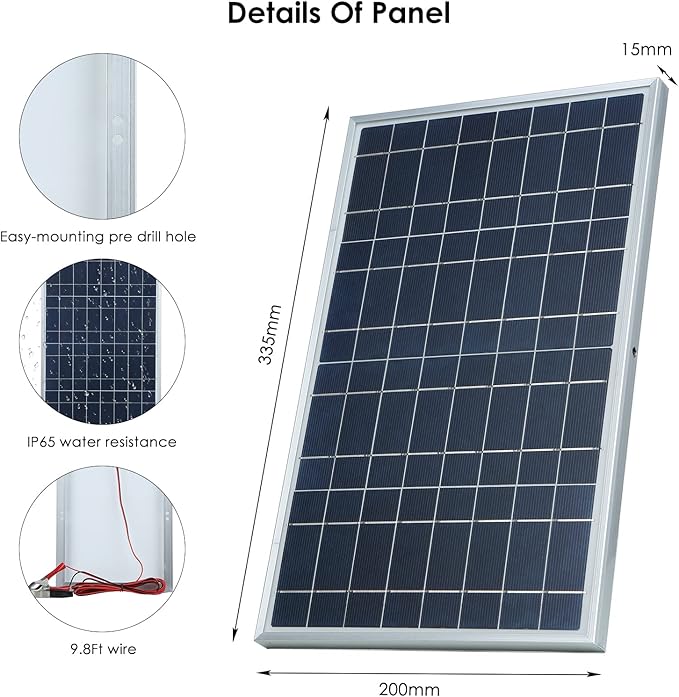 Solar Panel, Lixada 30W Portable Solar Panel Kit Set, IP65 Waterproof with Alligator ClipSolar Cell