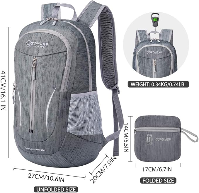 ZOMAKE 25L Ultra Lightweight Packable Backpack, Foldable Hiking Backpacks Water Resistant Small