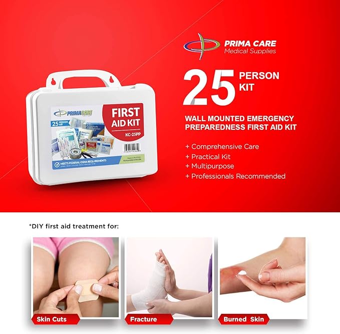 Primacare 25 Person Medium Emergency Preparedness First Aid Kit for Home, School and Office, Wall