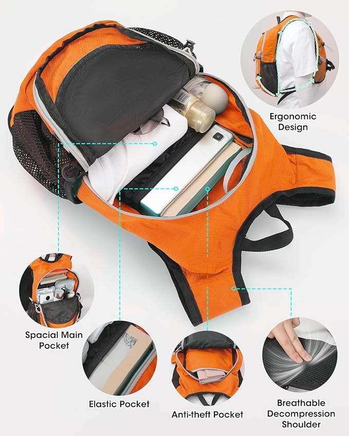 Small Hiking Backpack with Front Phone Holder, Packable Back pack with Chest and Waist Strap