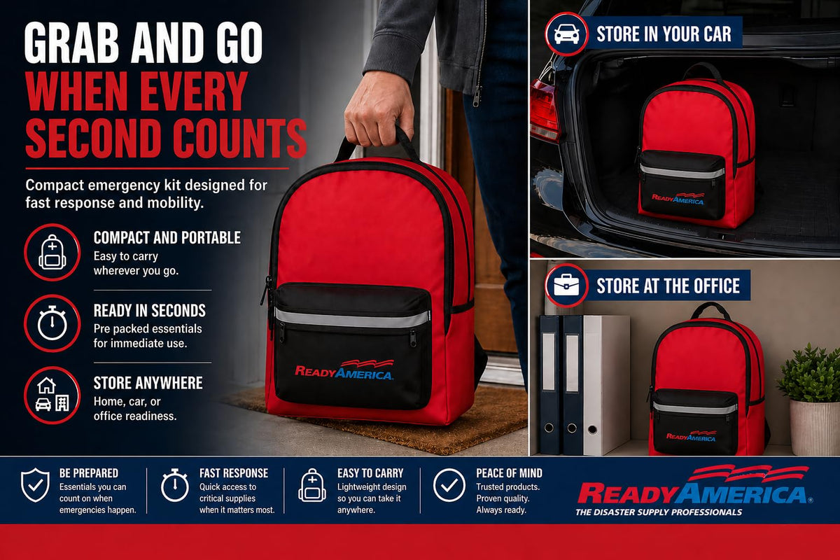 Ready America 70280 72 Hour Emergency Kit, 2-Person, 3-Day Backpack, Includes First Aid Kit