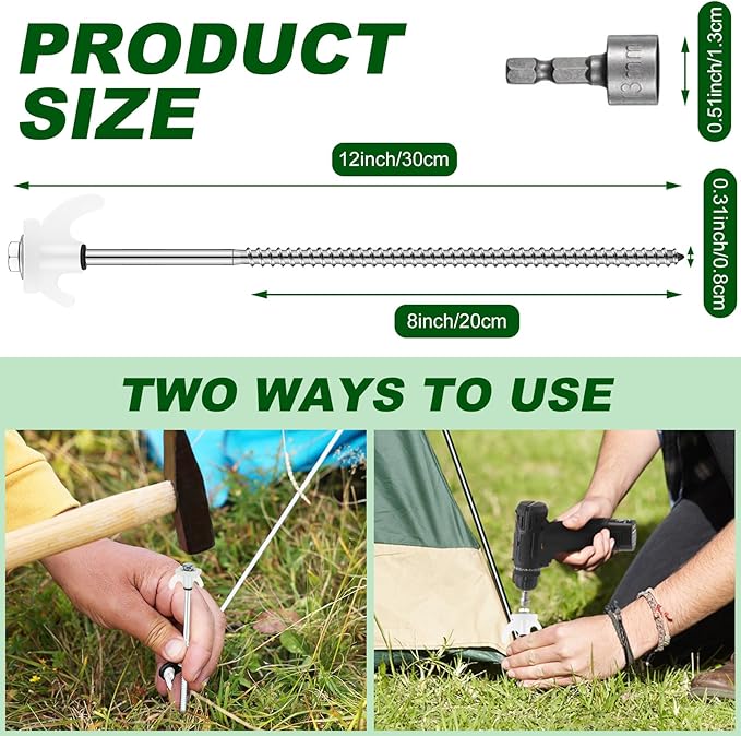 JaGely 40 Pcs 12 Inch Screw in Tent Stakes Heavy Duty Ground Anchors Metal Threaded Spikes Camping