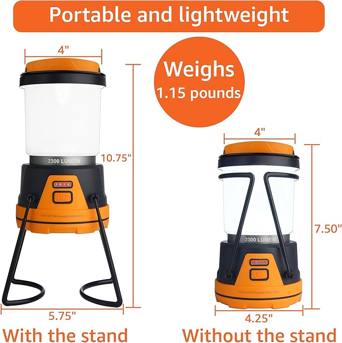 Rechargeable LED Camping Lantern - Power Outages, Hurricanes, Emergency, Hiking, Outdoor - Bright