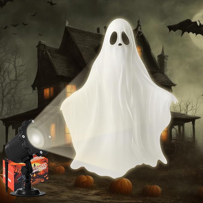 Treela Halloween Ghost Projector Lights Outdoor Indoor White Ghost Dynamic Lights Decoration