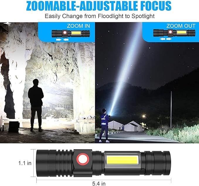 USB Rechargeable Flashlight, Magnetic LED Flashlight, Super Bright LED Tactical Flashlight with Cob