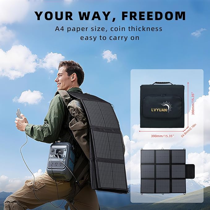 LVYUAN 300W Portable Solar Panel, 20V Foldable Pillow-Sized Solar Panel IP65 Waterproof, Upgraded