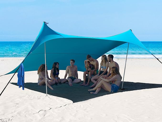 10×10ft UPF50+ Beach Tent Sun Shelter, Windproof Stable Outdoor Pop Up Beach Shade Canopy for