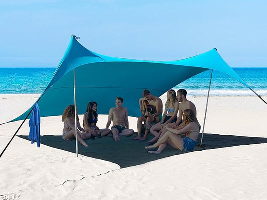 10×10ft UPF50+ Beach Tent Sun Shelter, Windproof Stable Outdoor Pop Up Beach Shade Canopy for
