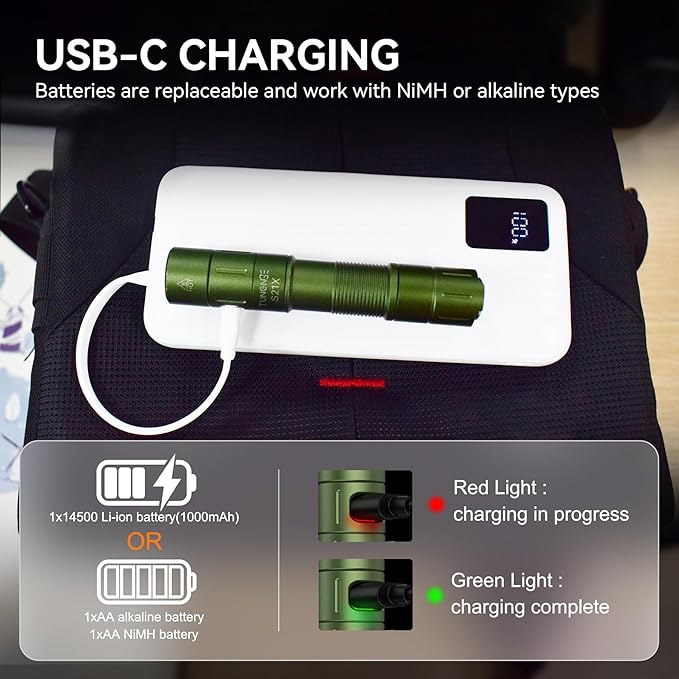 S21X Mini EDC Flashlight Rechargeable with Clip, 880 Lumens Super Bright AA Pocket Flashlight