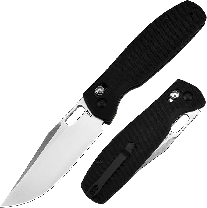 CJRB Prado Folding Pocket Knife 3.76" AR-RPM9 Sand Polish Steel Blade Black G10 Handle Crossbar