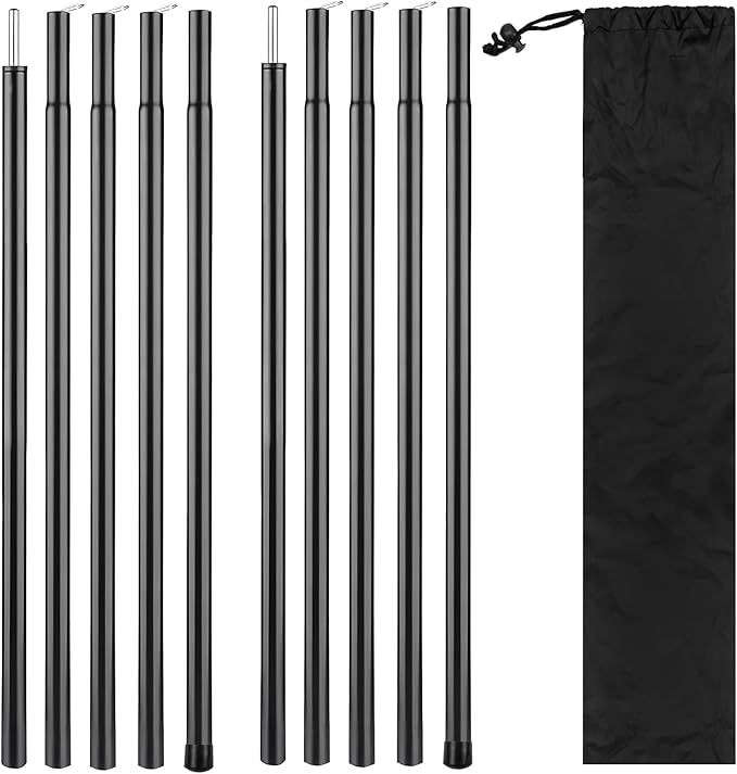 2 Sets Regulable Tent Poles, Camping Tent Tarps Poles with Storage Bag, Heavy Duty Poles Gear for