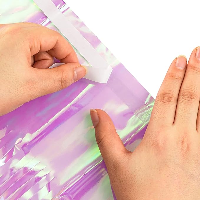 BRAVESHINE Clear Purple Party Decorations Iridescent Foil Curtain - 2 Pack 3.2 x 6.5 ft Holographic