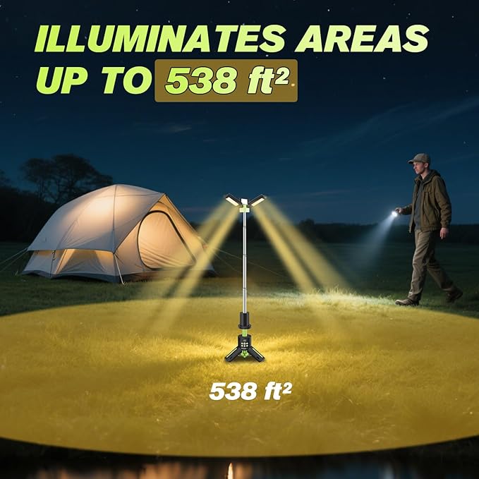 Portable Camping Lights with Stand, 5000LM Rechargeable LED Flashlight, 9 Color Modes, Collapsible