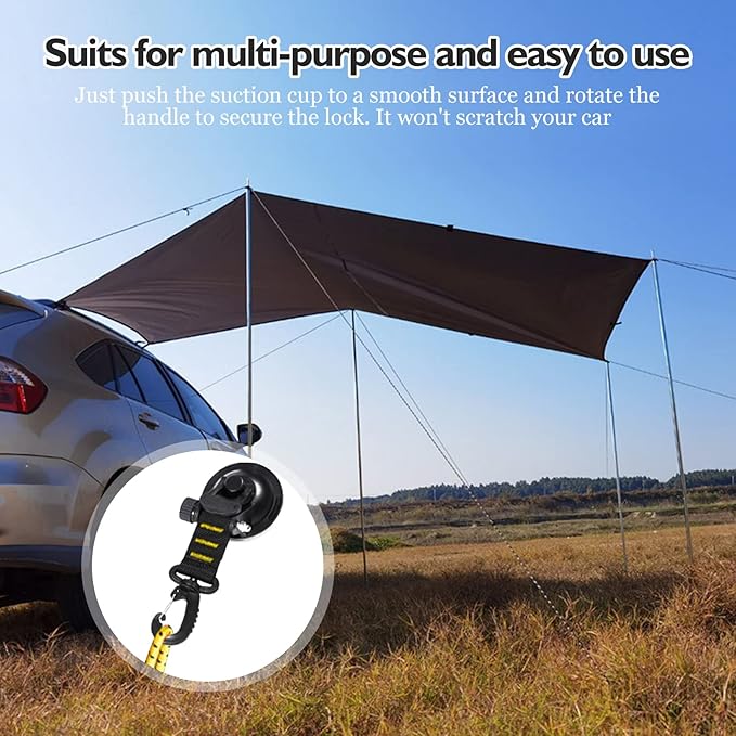 CONBOLA Suction Cups Hooks 4 Pieces Outdoor Car Camping Essentials Heavy Duty Upgraded Tie Down