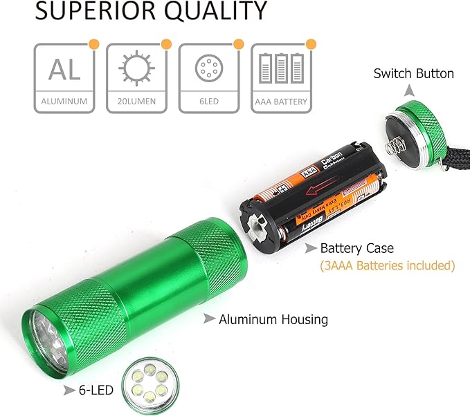 FASTPRO 20-Pack Aluminum 6-LED Flashlights Set with Lanyard and AAA Batteries Included and