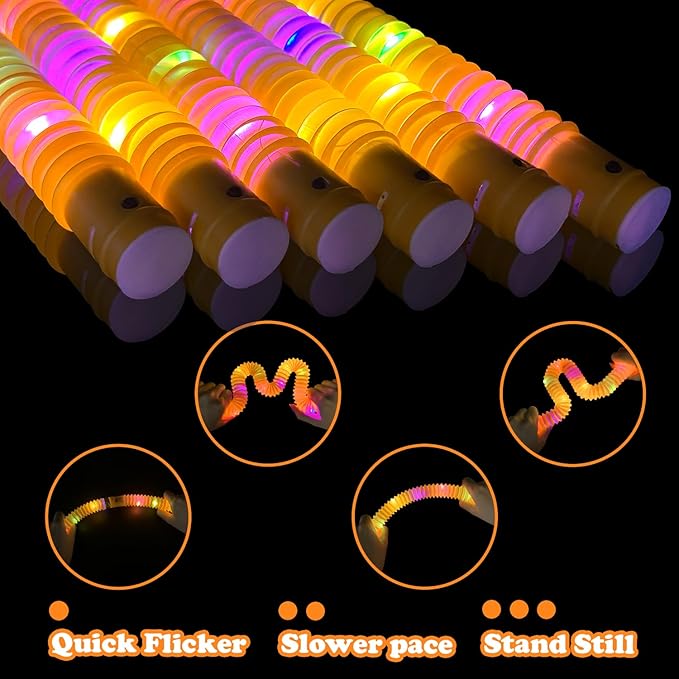 24 PCS Orange Glow Sticks Pop Tubes for Toddlers,Light Up Necklaces Bracelets Accessories for