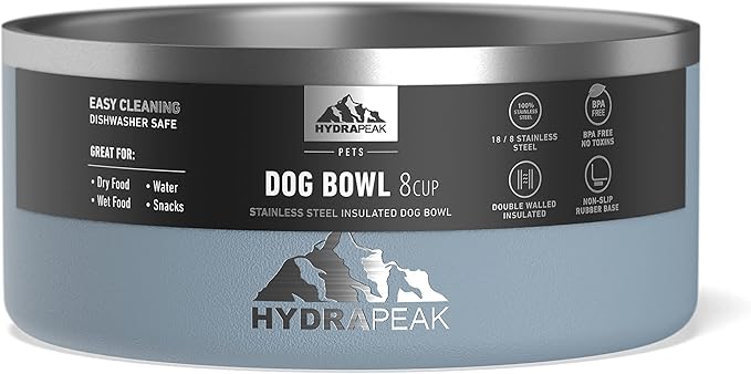 Hydrapeak Dog Bowl; Non Slip Stainless Steel; Water and Food Dish; Large Sized and Small Dogs; 32oz